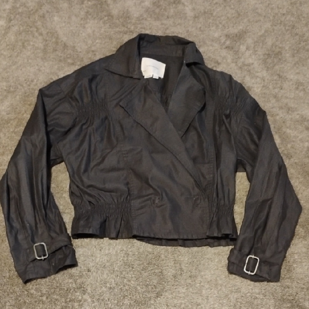 By Anthropologie Cropped Ruched Sleeve Moto Jacket